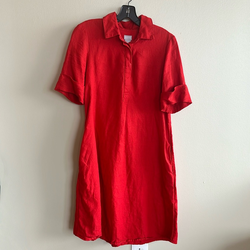 Chico’s knee length 100% linen red dress. size 4